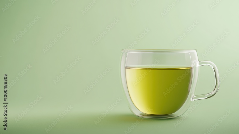 Cup glass green tea on light green background Cup glass green tea on light green background