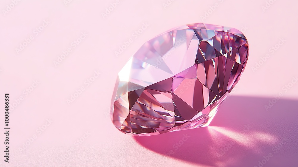 A stunning pink diamond isolated against a white background, viewed from above to highlight its exquisite cut and delicate hue. The diamond's soft pink color radiates elegance and luxury, 