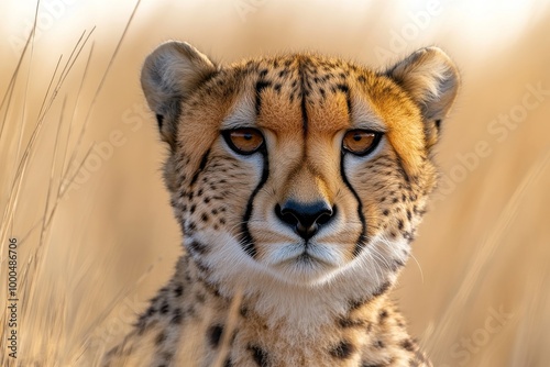 Portrait of a majestic cheetah in the golden savannah grasslands