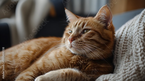 Pictures of an emotional cat lying down in a relaxed pose