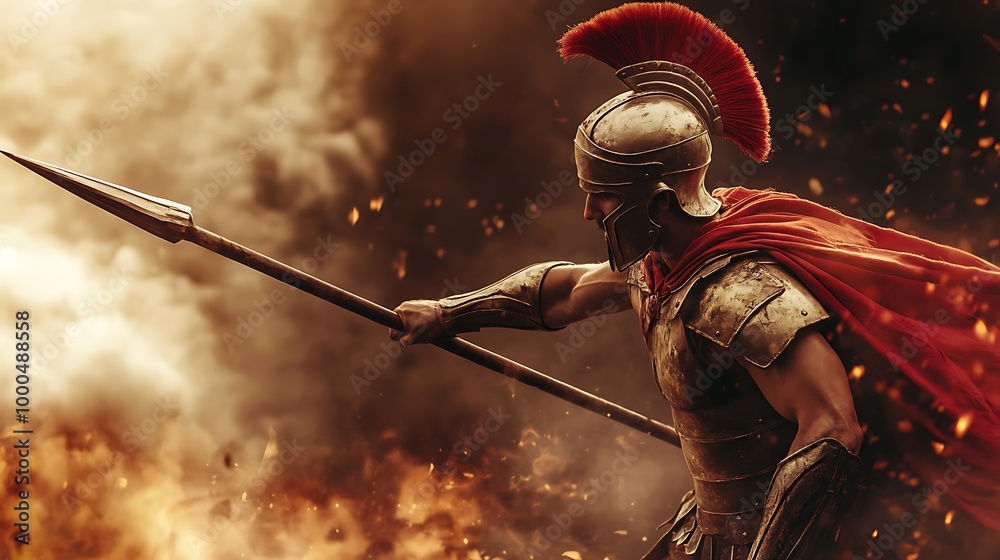 Naklejka premium Spartan soldier throws spear in bold and striking abstract illustration image