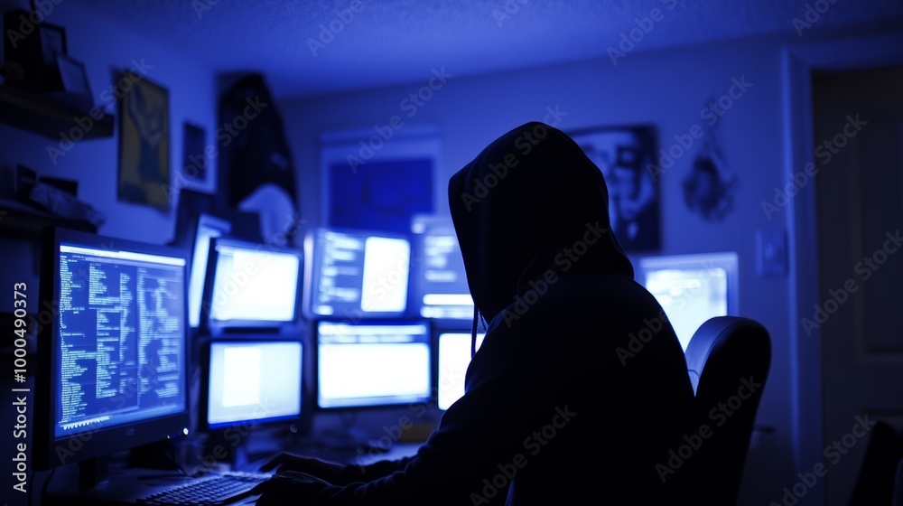 Mysterious Hacker in Dim Light Mysterious Hacker in Dim Light