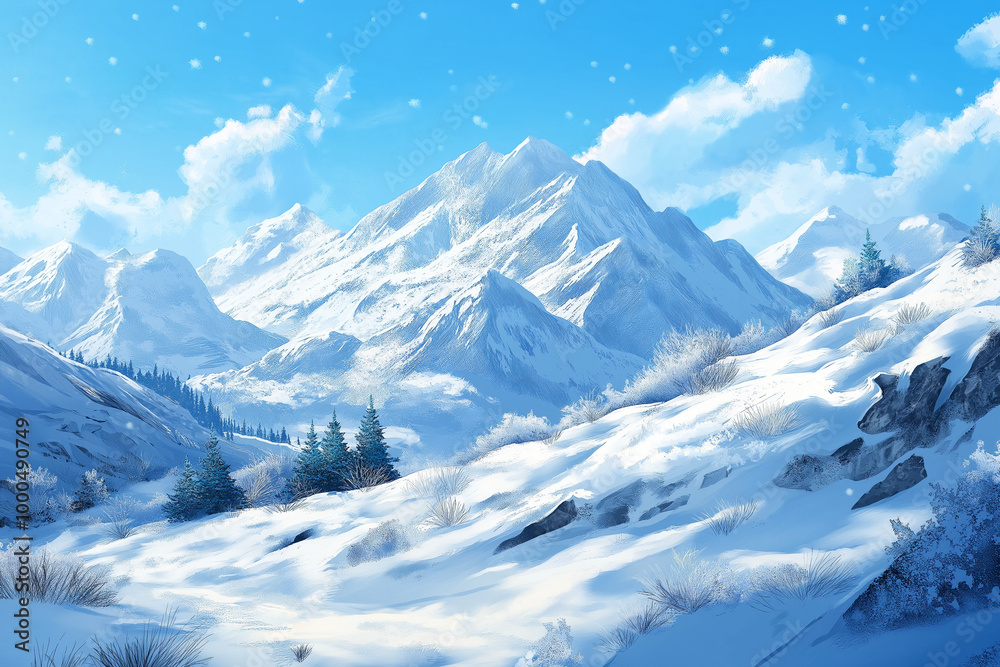Fresh Snow Blanketing a Serene Mountain Landscape Fresh Snow Blanketing a Serene Mountain Landscape