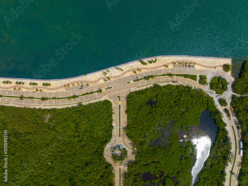 Aerial Drone View of Malecón Tajamar in Cancun, Mexico