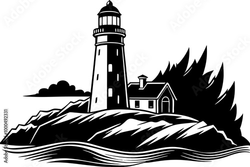 lighthouse  Black and white silhouette vector icon