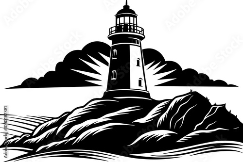 lighthouse  Black and white silhouette vector icon