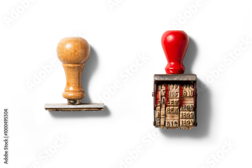 Wooden vintage rubber stamp for office isolated on a transparent background, PNG. High resolution.
