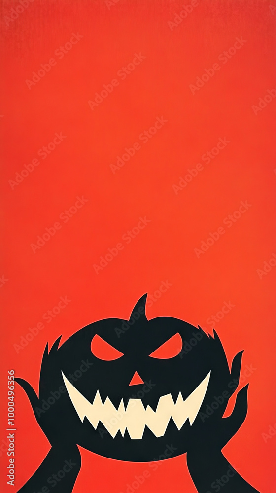 Fototapeta premium Spooky jack-o'-lantern silhouette against a red background.