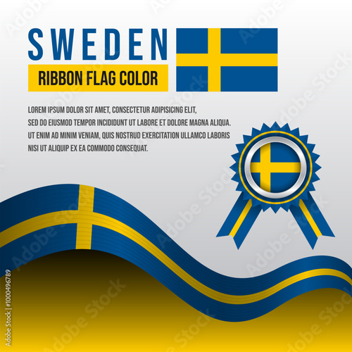 Sweden ribbon flag with Flag badge and decoration