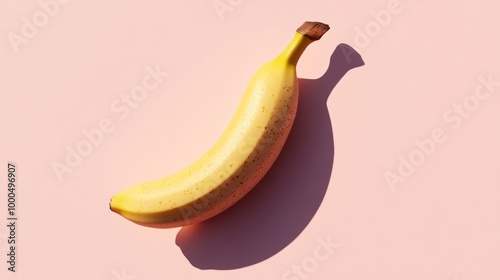 Banana with shadow on pastel pink background. Minimal concept.