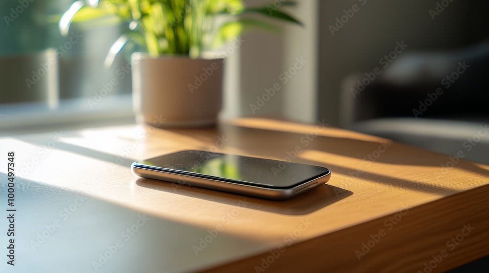 Modern Smartphone on Wooden Table Modern Smartphone on Wooden Table