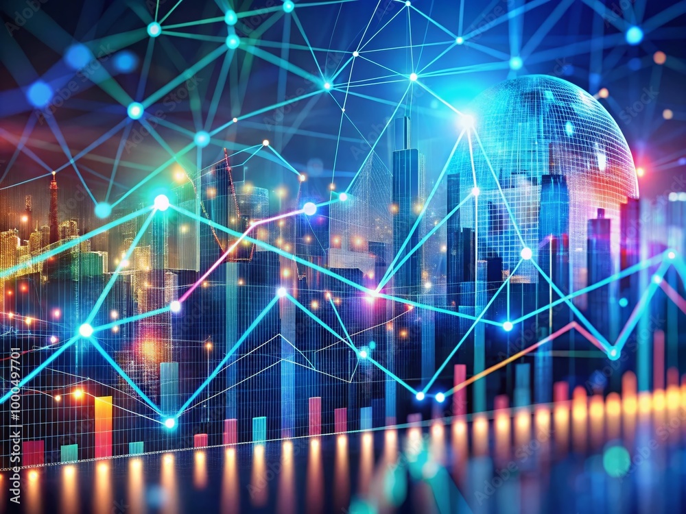 Modern Financial Network Concept with Digital Connections, Charts, and Data Analysis in Background Modern Financial Network Concept with Digital Connections, Charts, and Data Analysis in Background