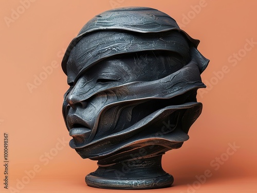 Abstract Metal Sculpture of a Human Head photo