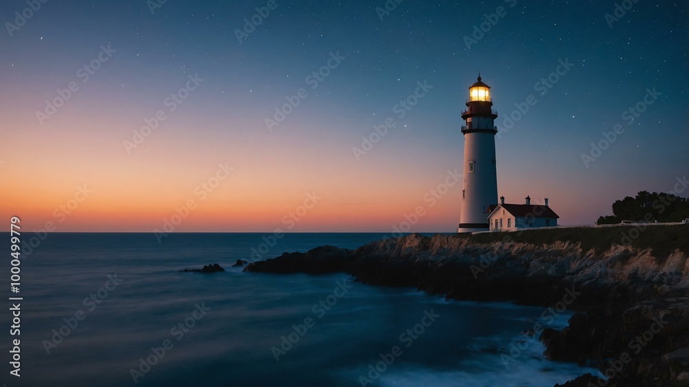 lighthouse at twilight with stars background lighthouse at twilight with stars background