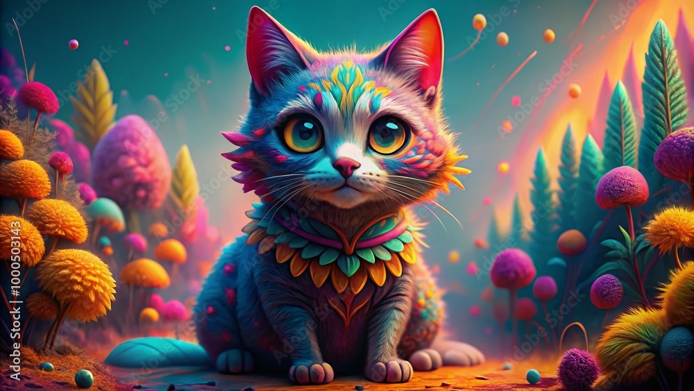 Playful digital cat character with vibrant colors and whimsical design, perfect for creative projects Playful digital cat character with vibrant colors and whimsical design, perfect for creative projects