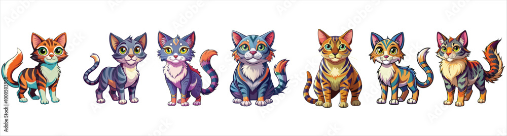 Fototapeta premium Cute cat in different poses. Vector cartoon flat illustration.