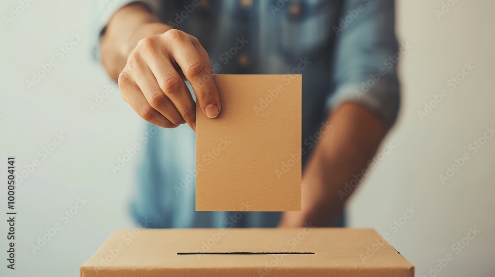 Voter registration card being held in front of a voting booth, voter identity, get out the vote Voter registration card being held in front of a voting booth, voter identity, get out the vote