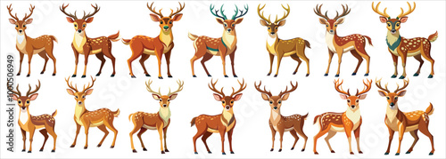 Pattern with deer in flat style on white background