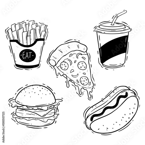 set of hand drawing junk food or fastfood illustration