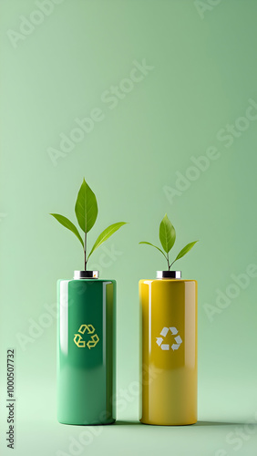 Wallpaper Mural Sustainable Power Growth: Plants Growing from Recycled Batteries Symbolizing Green Energy Torontodigital.ca