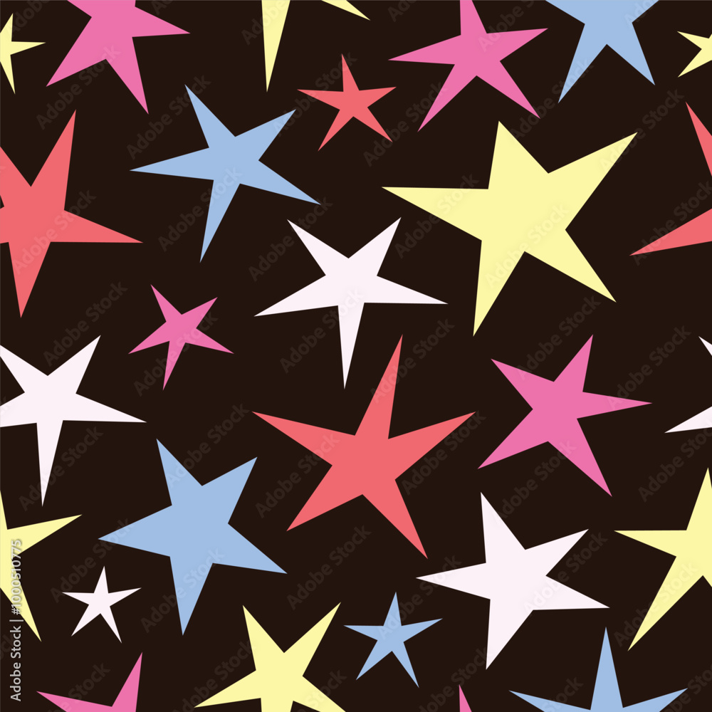 Seamless pattern cartoon of retro groovy star, Sparkling and colorful. It's a pattern that looks fun and bright. Pattern design for fabric, wrapping paper, wallpaper and fashion prints. Seamless pattern cartoon of retro groovy star, Sparkling and colorful. It's a pattern that looks fun and bright. Pattern design for fabric, wrapping paper, wallpaper and fashion prints.