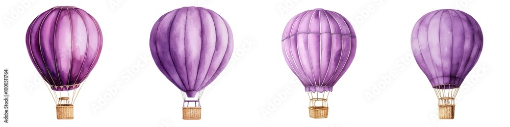 Naklejka premium Colorful purple hot air balloons on a white isolated background.