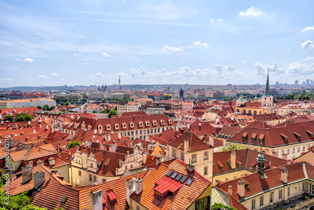 Fototapeta premium Prague, Czech Republic - July 16, 2024: City views from the hills surrounding Prague in the Czech Republic 