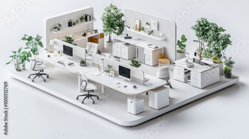 Office Floor Model with Water Feature and Greenery