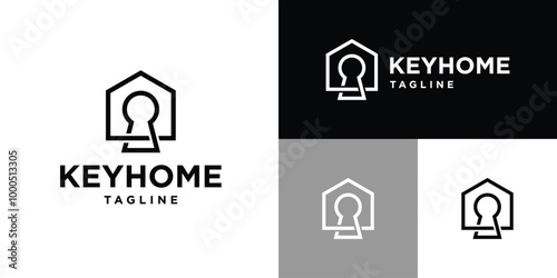 Vector design template of combination house with key logo. Real estate, protection, security, rental, hotel. Icon symbol EPS 10.