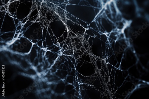 close up spider's web on retro vintage black color background for halloween night party design concept concept - generative ai