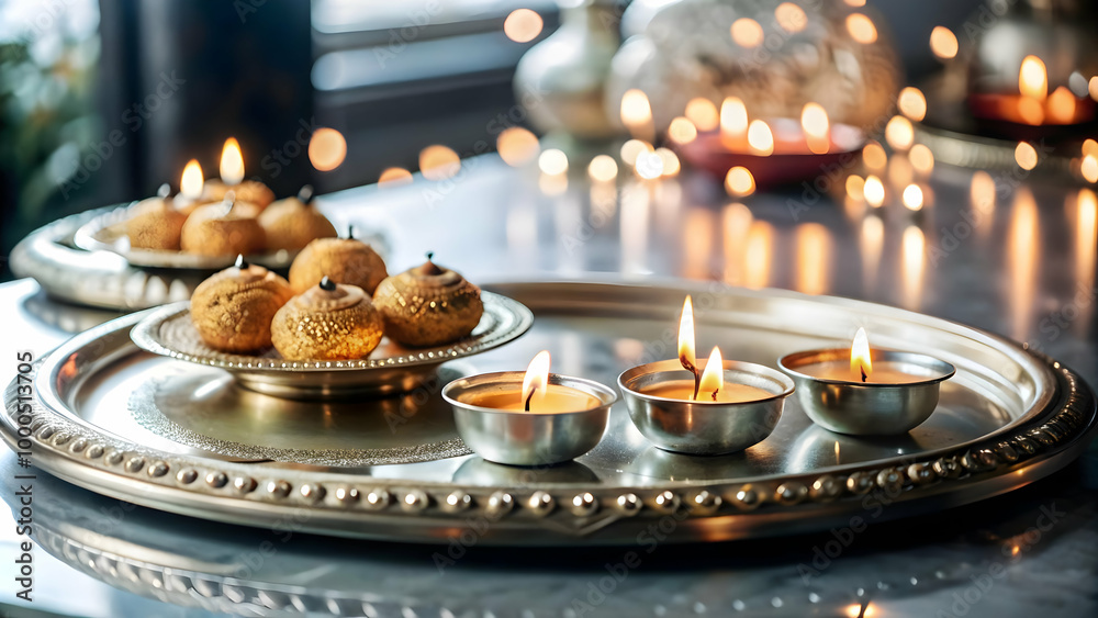 Flat Glossy Bhai Dooj Background: Modern Diya Arrangement for a Sleek Festive Atmosphere - Simple Vector Illustration Flat Glossy Bhai Dooj Background: Modern Diya Arrangement for a Sleek Festive Atmosphere - Simple Vector Illustration