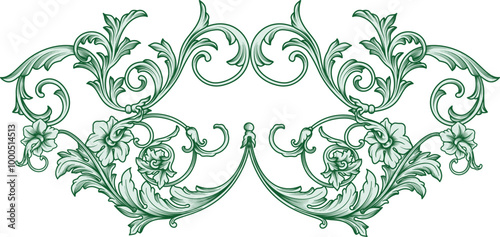 Vintage Arabesque border frame engraving ornament. Flourish ornament leaf engraved retro pattern decorative design element. Damask victorian vector design isolated on transparent background