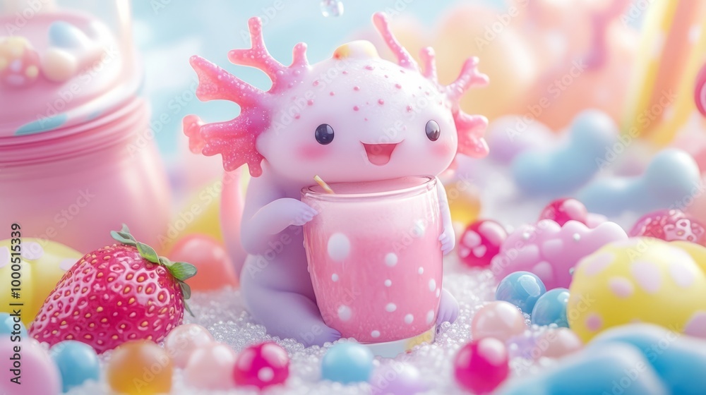 Cute Axolotl with Sweet Treats Cute Axolotl with Sweet Treats