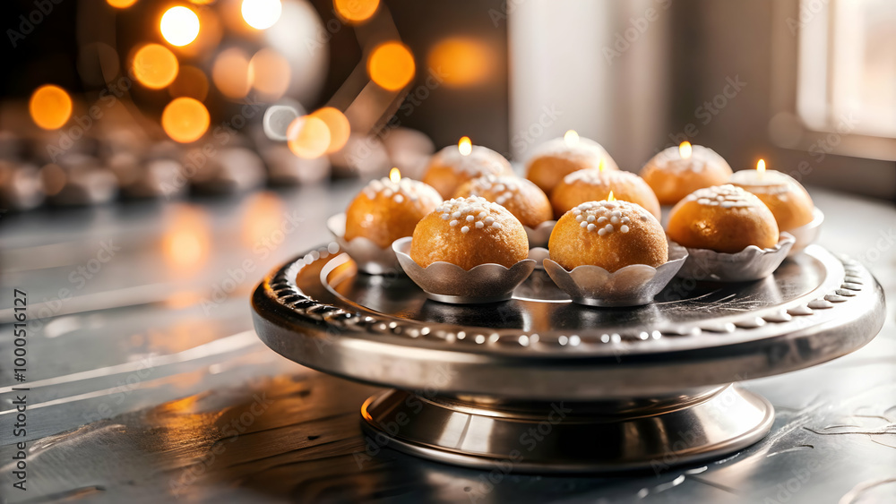 Futuristic Flat Macro Illustration of Bhai Dooj Sweets: A Close-Up of Traditional Indian Sweets Featuring Textured Detail and Glowing Elements - Celebrate Tradition with a Modern Twist Futuristic Flat Macro Illustration of Bhai Dooj Sweets: A Close-Up of Traditional Indian Sweets Featuring Textured Detail and Glowing Elements - Celebrate Tradition with a Modern Twist
