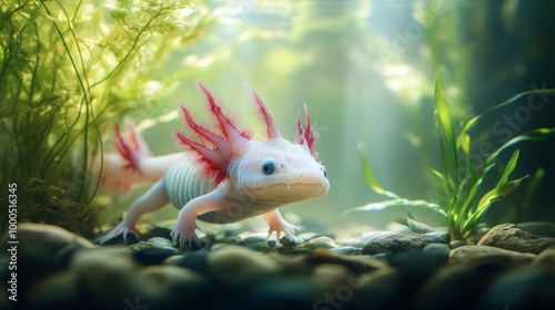 Enigmatic Axolotl in a Serene Aquatic Environment