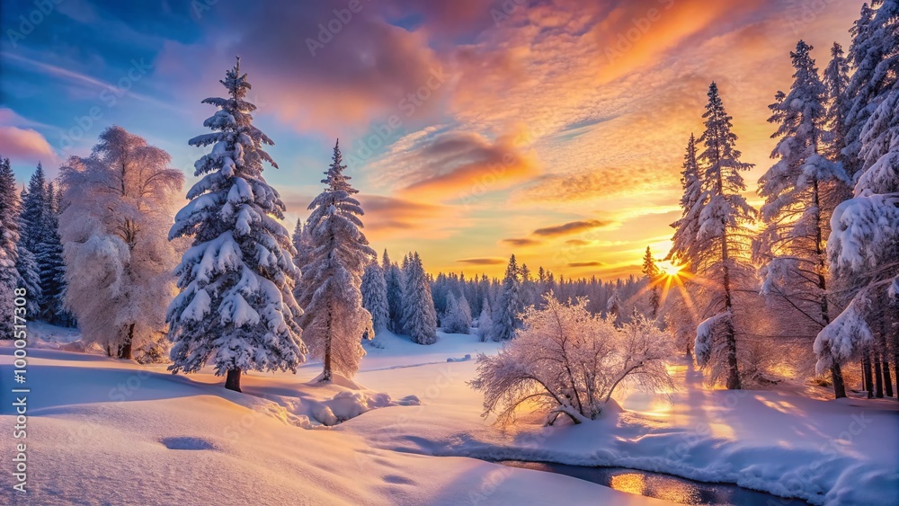 Serene Winter Landscape with Snow-Covered Trees and Soft Light in a Tranquil Natural Setting Serene Winter Landscape with Snow-Covered Trees and Soft Light in a Tranquil Natural Setting
