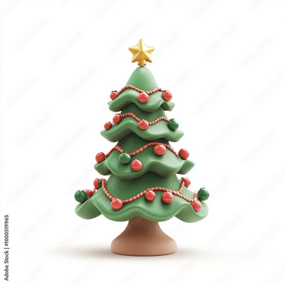 Minimalistic green pine tree figurine on a white background, creating a modern holiday aesthetic. Minimalistic green pine tree figurine on a white background, creating a modern holiday aesthetic.