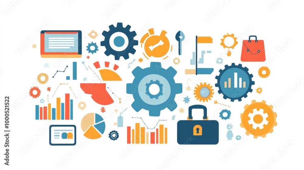 Business Illustration with Gears and Graphs Business Illustration with Gears and Graphs