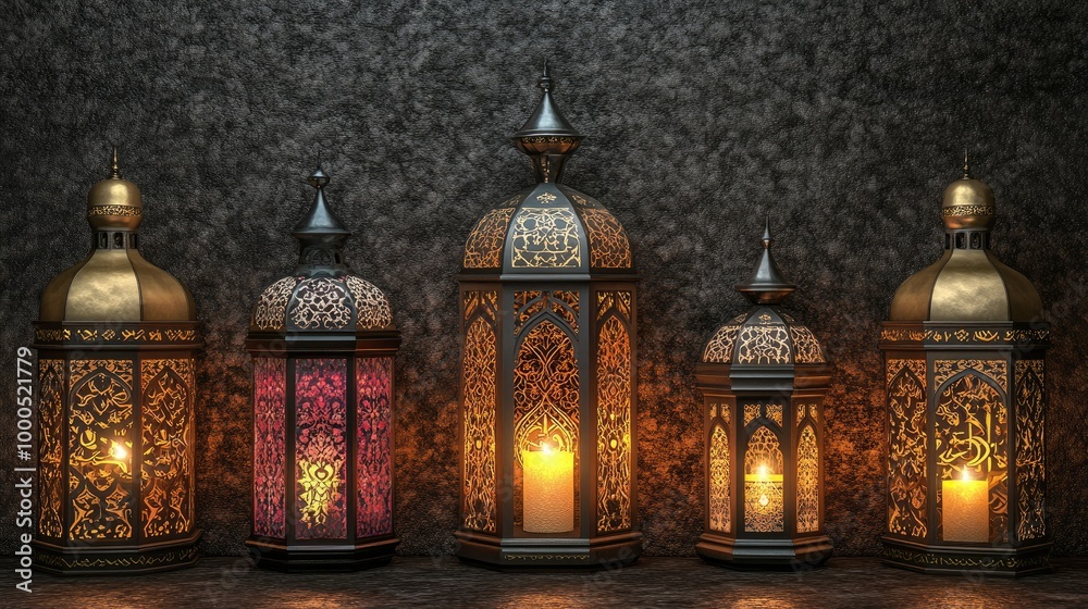 Ramadan Kareem Islamic backgrounds adorned with lanterns