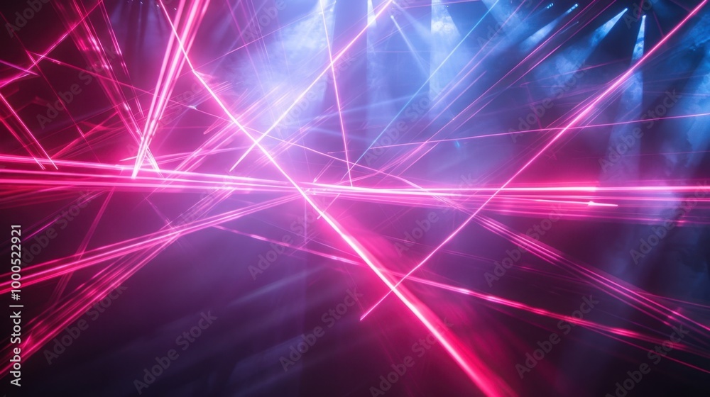 Multiple laser beams crossing in mid-air, creating a complex and energetic pattern on a dark background Multiple laser beams crossing in mid-air, creating a complex and energetic pattern on a dark background