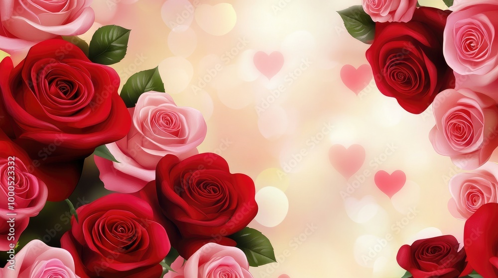 Valentine's day background with red and pink rose flowers