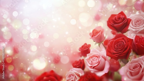 Valentine's day background with red and pink rose flowers