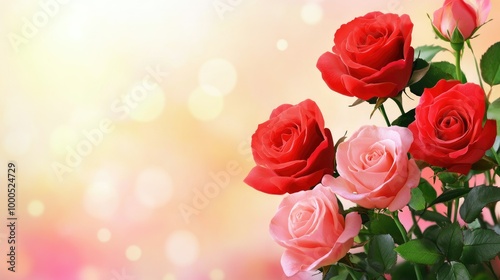 Valentine's day background with red and pink rose flowers