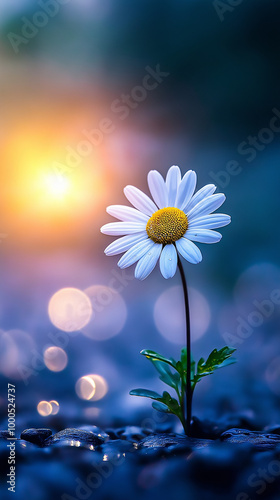 A small flower growing through a crack in the street.  photo