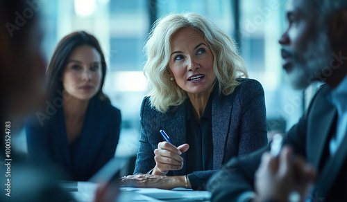 Group of businesspeople sitting in an office having a meeting, with one person taking notes and others discussing ideas, symbolizing the importance of collaboration for success