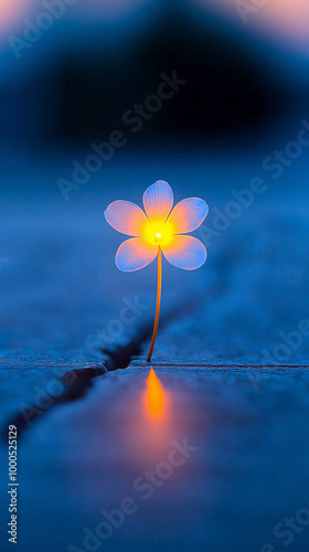 A small flower growing through a crack in the street.  photo