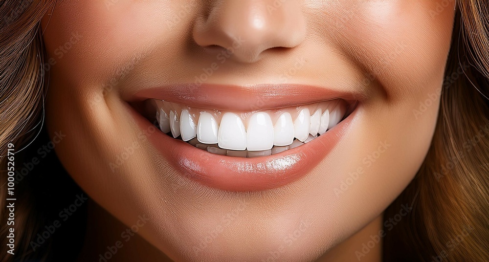 Primer plano de una sonrisa femenina de dientes perfectos y blancos