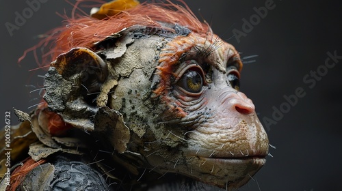 Close-Up Portrait of a Monkey with Textured Skin