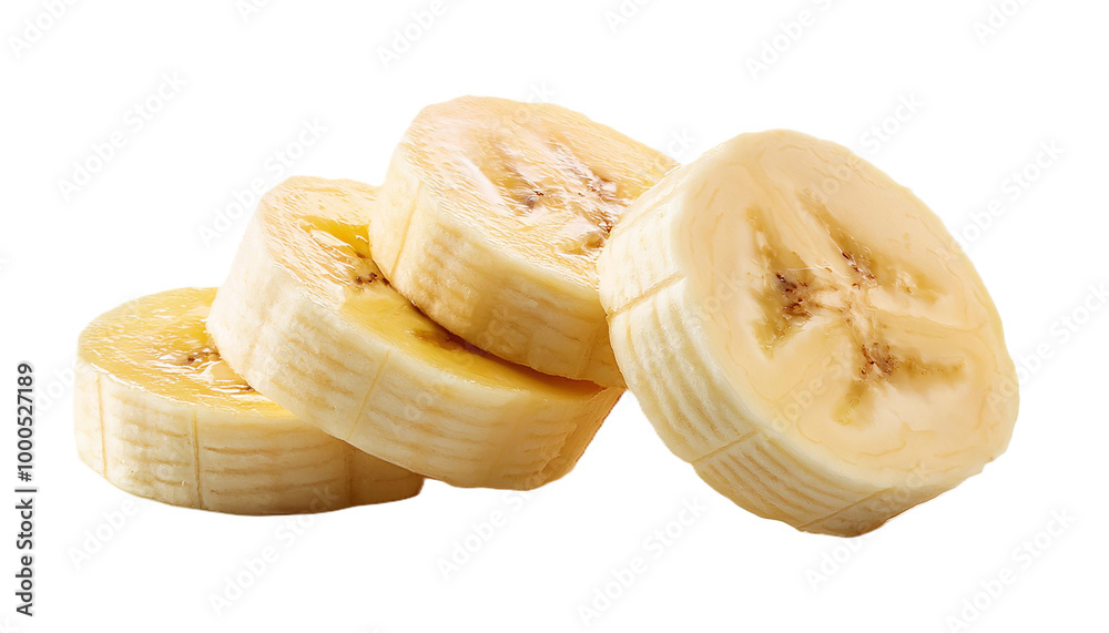 Rodajas de plátano fresco sobre un fondo transparente, sin fondo Rodajas de plátano fresco sobre un fondo transparente, sin fondo