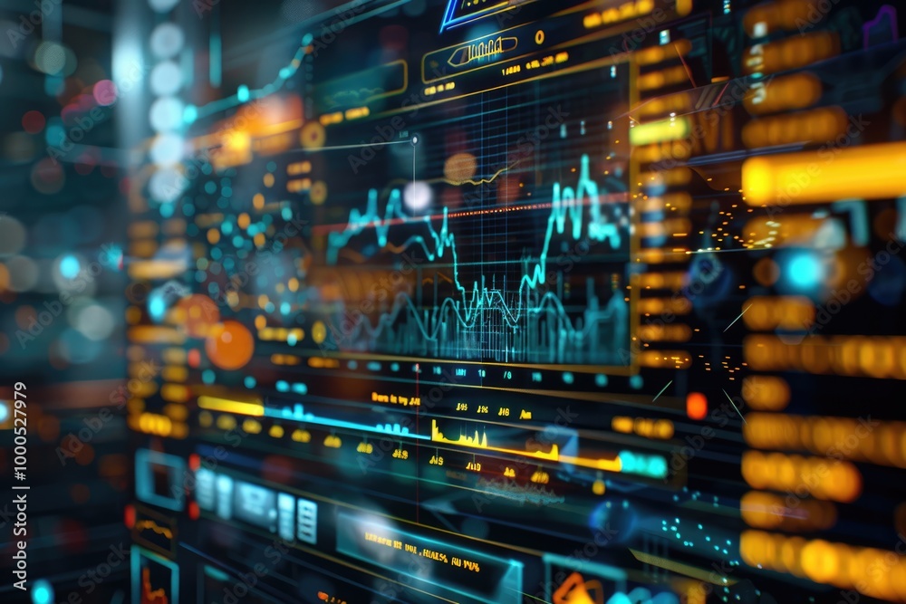 Holographic interface showing AI-driven stock market analysis with advanced financial tools and real-time data visualization Holographic interface showing AI-driven stock market analysis with advanced financial tools and real-time data visualization